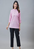 Pink White Cotton Checks Women Top-10287