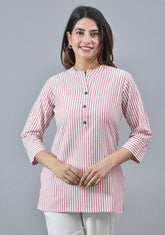 Pink White Cotton Stripe Women Top-10280