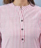 Pink White Cotton Stripe Women Top-10280