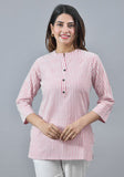 Pink White Cotton Stripe Women Top-10280
