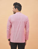 Combo of 3 Men Kurtas Stripe Cotton Handloom Black Pink and Beige