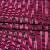 Pink White and Black Triple Line Checks Cotton Handloom Fabric