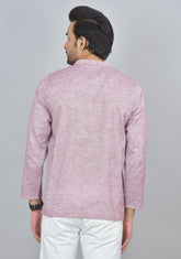 Combo of 2 Men Cotton Self Design Short Kurta Purple and Peach