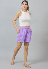 Purple Solid Cotton Shorts