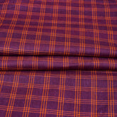 Purple Yellow Triple Line Checks Cotton Handloom Fabric