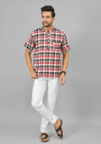 RED BLACK AND WHITE CHECKS COTTON HANDLOOM CORD SET-25297