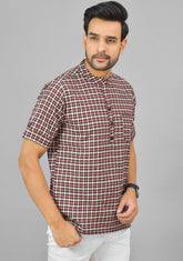 RED GRAY AND WHITE CHECKS COTTON HANDLOOM CORD SET-25296