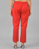 Red Solid Cotton Flax Women Trouser