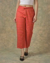 Red Yellow Cotton Checks Regular Pant
