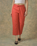 Red Yellow Cotton Checks Regular Pant