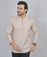 Beige Self Design Cotton Short Kurta