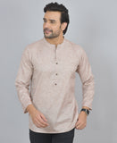 Beige Self Design Cotton Short Kurta