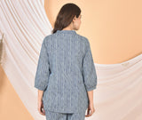 Women Blue White Lining Top-T-01