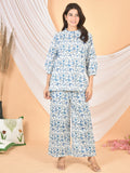 Women White Sky blue printed cod set-CS-2002