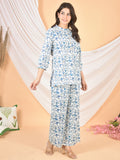 Women White Sky blue printed cod set-CS-2002
