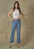 SKY BLUE BLUE COTTON STRIPE BELT PANT