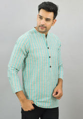 SKY BLUE PEACH STRIPE COTTON HANDLOOM CORD SET-25693