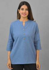 Women Mandarin Collar Cotton Top