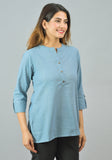 Women Solid Mandarin Collar Cotton Kurti