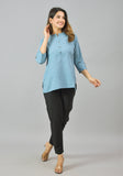 Sky Blue Solid Cotton Women Top-10370