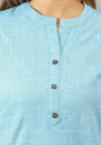 Women Mandarin Collar Roll-Up Sleeves Cotton Top