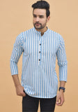SKY BLUE WHITE STRIPE COTTON HANDLOOM CORD SET-25001