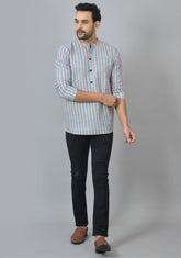 SKY BLUE YELLOW STRIPE COTTON HANDLOOM CORD SET-25725