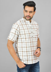 WHITE BEIGE CHECKS COTTON HANDLOOM CORD SET