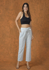 White Black Cotton Checks Regular Pant
