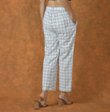 White Black Cotton Checks Belt Pant