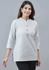 White Black Cotton Checks Women Top-10289