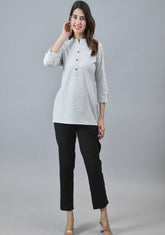 White Black Cotton Checks Women Top-10289