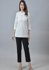 White Black Cotton Checks Women Top10290
