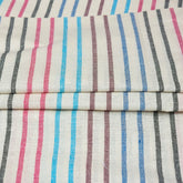 White Blue and Pink Stripe Cotton Handloom Fabric