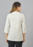 White Blue and Yellow Cotton Stripe Women Top-10377