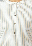 White Blue and Yellow Cotton Stripe Women Top-10377
