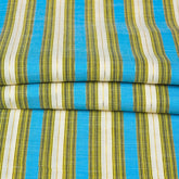 White Cyan and Brown Stripe Cotton Handloom Fabric
