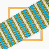 White Cyan and Brown Stripe Cotton Handloom Fabric