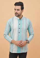 WHITE GREEN STRIPE COTTON HANDLOOM CORD SET-25007