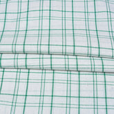 White Green Triple Line Checks Cotton Handloom Fabric