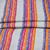 White Orange and Blue Stripe Cotton Handloom Fabric