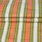 White Peach and Green Stripe Cotton Handloom Fabric
