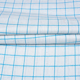White Sky Blue Checks Cotton Handloom Fabric