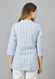White Sky Blue Cotton Stripe Women Top-10384