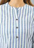 White Sky Blue Cotton Stripe Women Top-10384