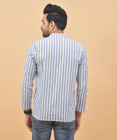 Combo of 3 Men Kurtas Stripe Cotton Handloom Sky Blue Peach and Peach