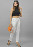 White Solid Cotton Flax Trouser Pants