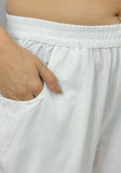 White Solid Cotton Flax Trouser Pants