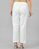 White Solid Cotton Flax Women Trouser