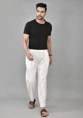 White Solid Cotton Handloom Men Pant